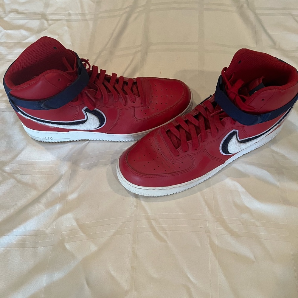 Nike Air Force 1 High 3D Chenille Swoosh Red White Blue